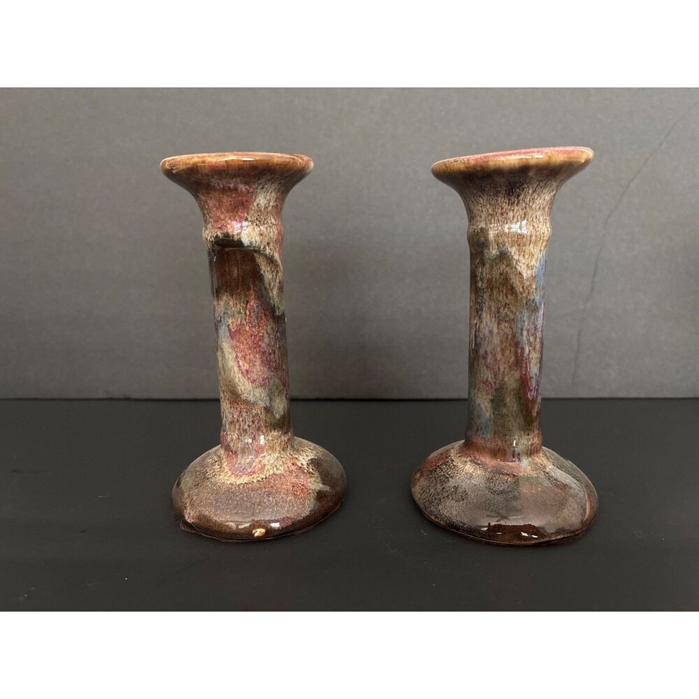 Hermitage Pottery Beautiful Marble Canders Holders Set of 2 swirl pattern 6 in